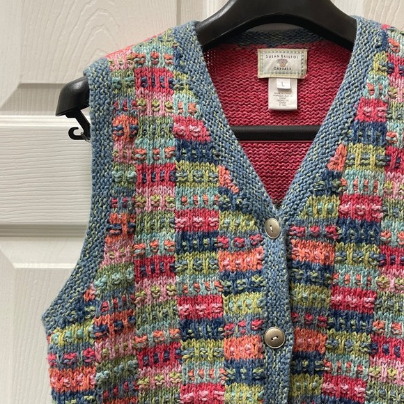 Susan Bristol Sweaters - Vintage Susan Bristol Casuals Hand Knit Women's L Colorful Patch Sweater Vest